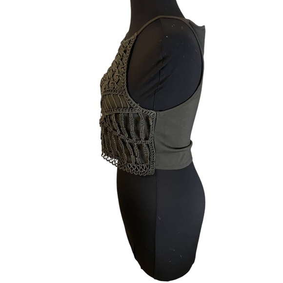 H&M Ribbon-embroidered top Dark khaki green, Size Small - Picture 7 of 9